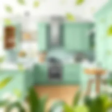 Elegant mint green kitchen cabinetry showcasing modern design.