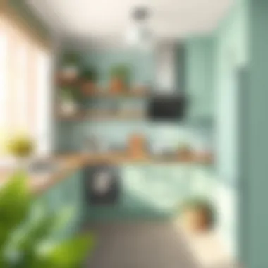 Charming kitchen atmosphere created by mint green storage solutions.