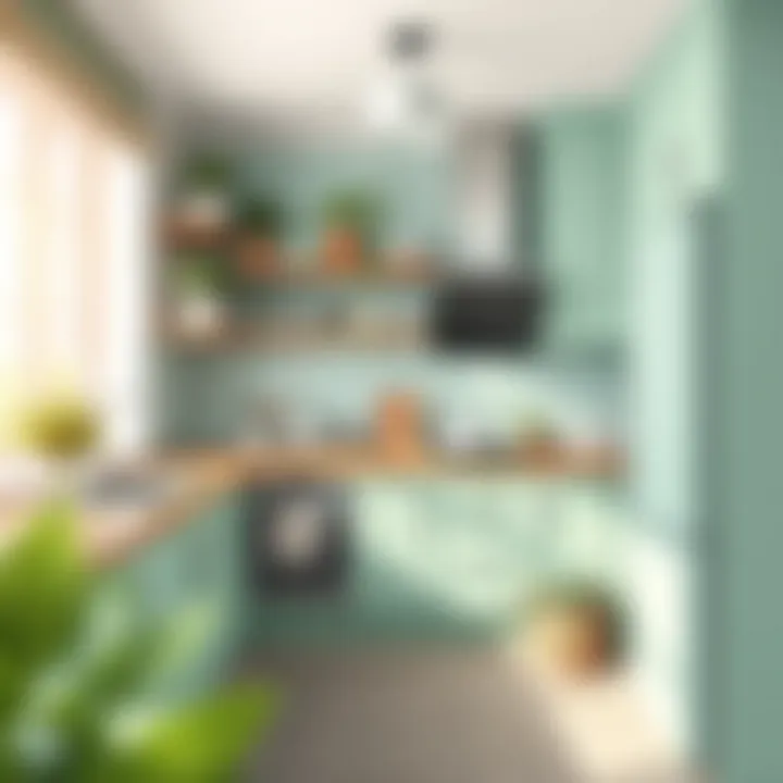 Charming kitchen atmosphere created by mint green storage solutions.