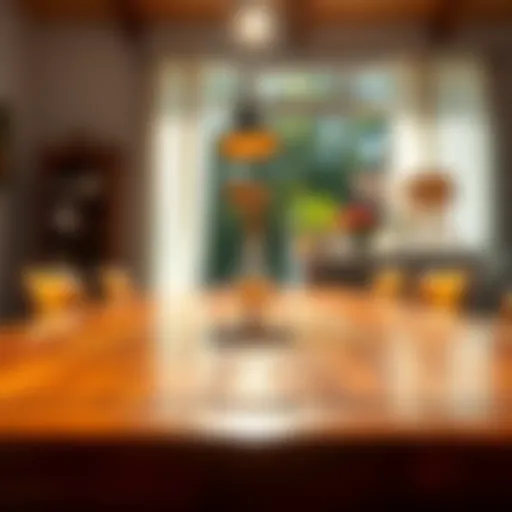 A pristine wooden table reflecting sunlight