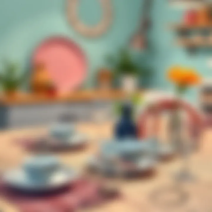 A Beautifully Set Kitchen Table Showcasing Dinnerware A beautifully set kitchen table showcasing dinnerware