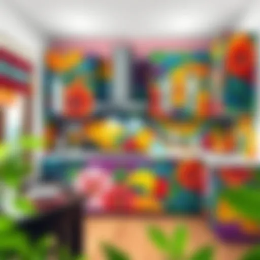 A stylish kitchen cabinet with a vibrant wrap