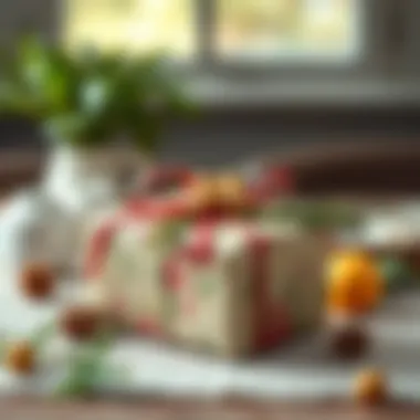 A beautifully wrapped gift box adorned with natural elements