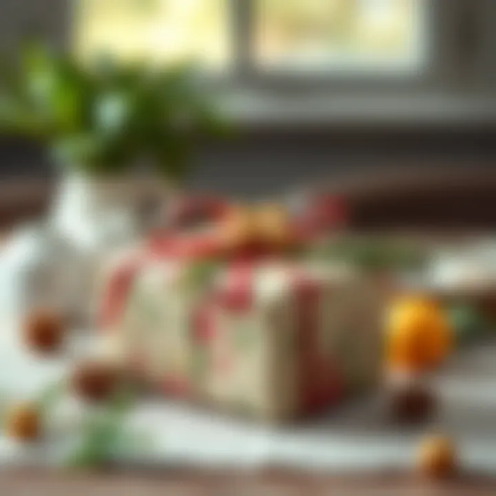 A beautifully wrapped gift box adorned with natural elements