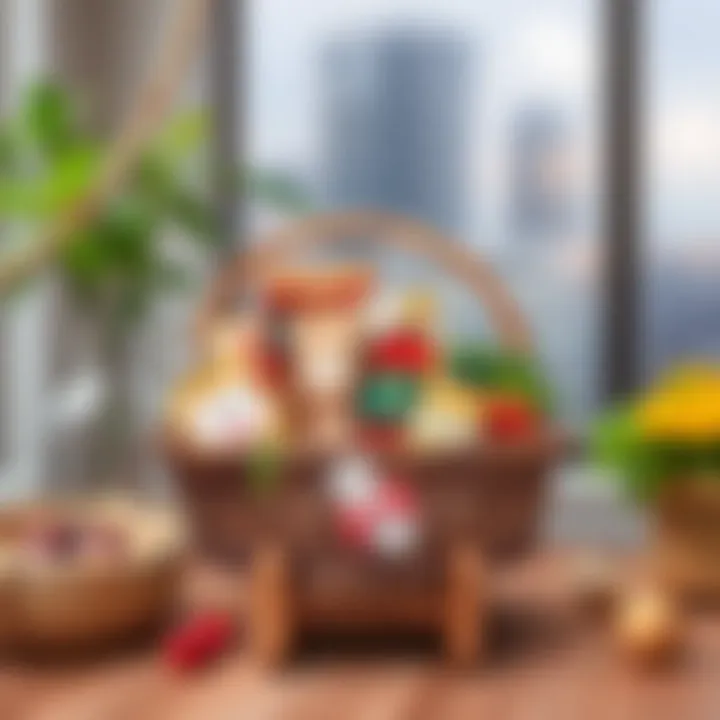 Modern interpretation of an engagement gift basket with contemporary design