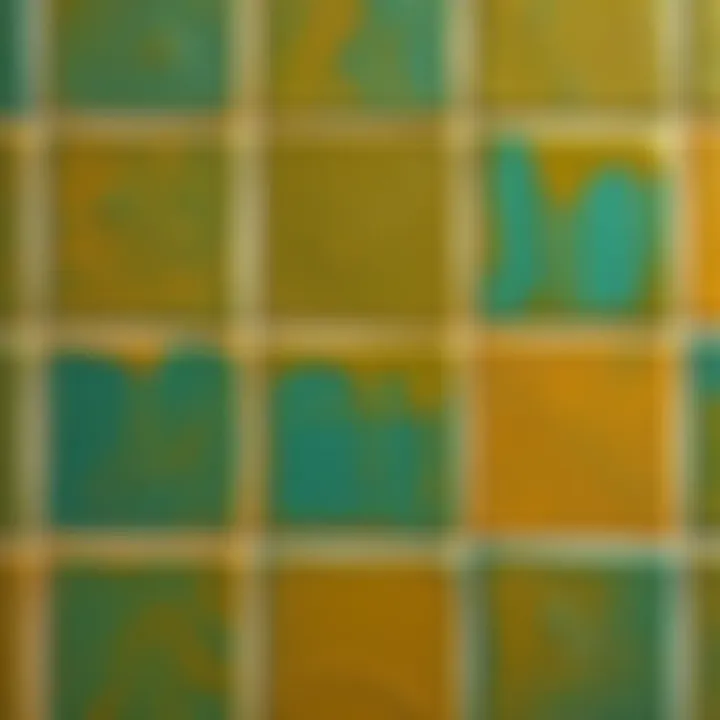 Close-up of textured oil paint on ceramic tiles