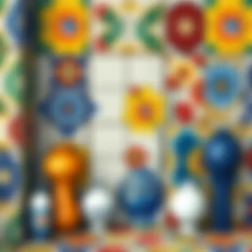 Colorful ceramic tiles painted with oil paint