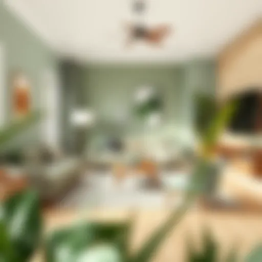 A serene living space decorated in olive green tones with natural accents.