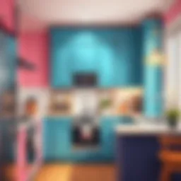 Vibrant cabinets in a beautifully lit kitchen