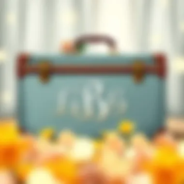 Personalized touches on a bride's suitcase showcasing initials