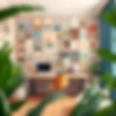 A cozy study with an inspiring photo wall