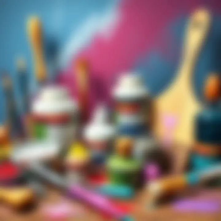 A collection of different painting mediums and tools