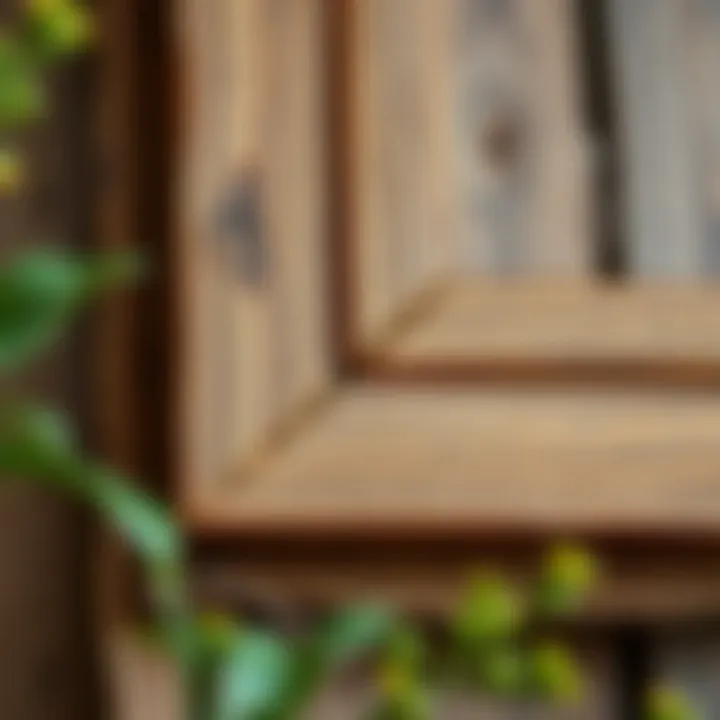 Close-up of a rustic wooden frame with intricate details