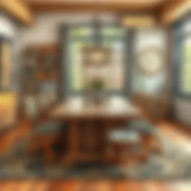 Elegant Rustic Dining Table An elegant dining table set made of reclaimed wood, surrounded by rustic decor