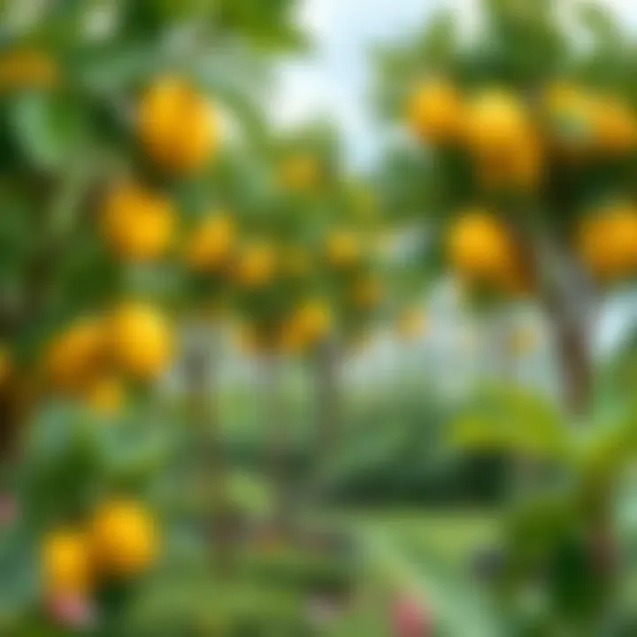 Healthy lemon trees in a garden setting