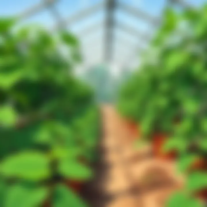 A beautiful greenhouse filled with cucumber plants