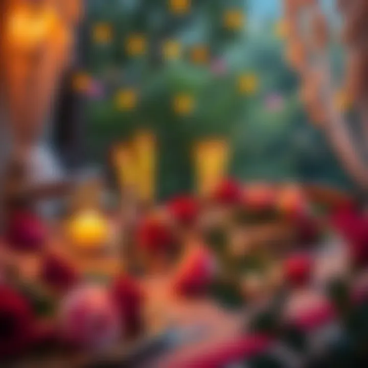 A romantic dinner setting with candles and flowers highlighting intimacy