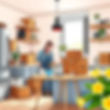 Unpacking boxes in a stylish kitchen