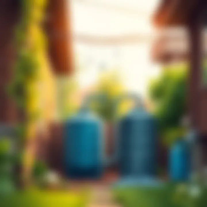 A rainwater collection system in a residential area