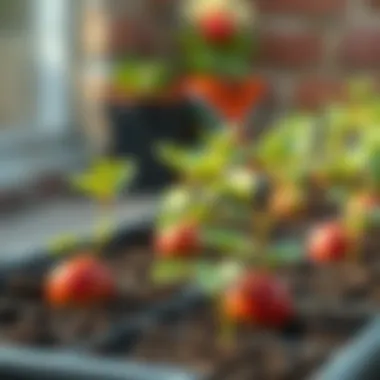 Watering young apple seedlings