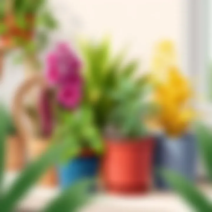 A well-maintained potted plant arrangement showcasing non-sunlight plants