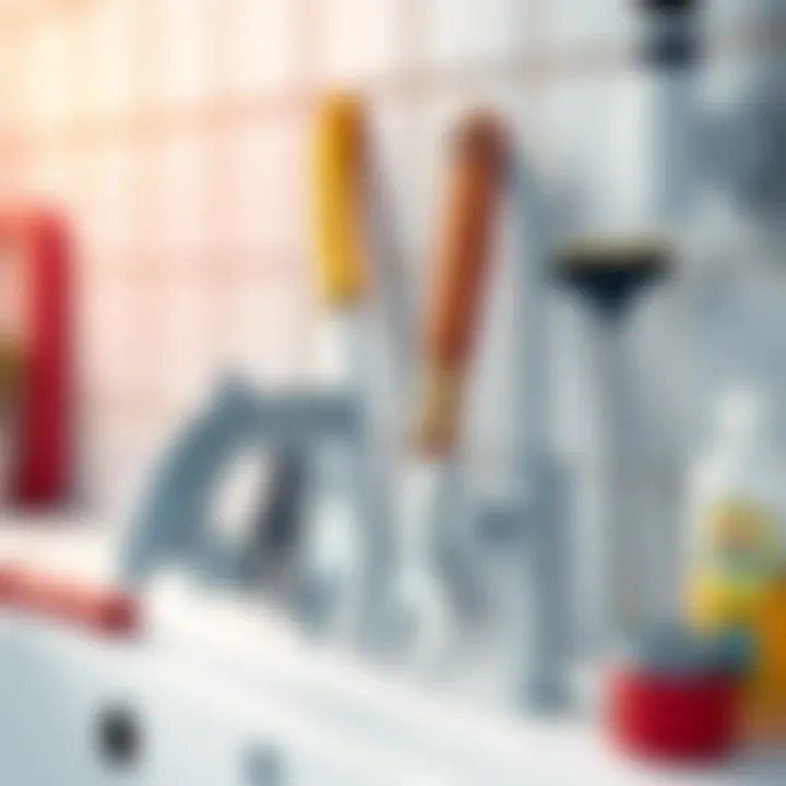 Tools for unclogging pipes displayed neatly