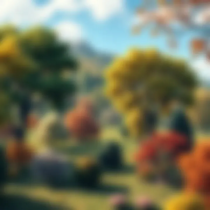 A lush landscape showcasing various trees during different seasons.