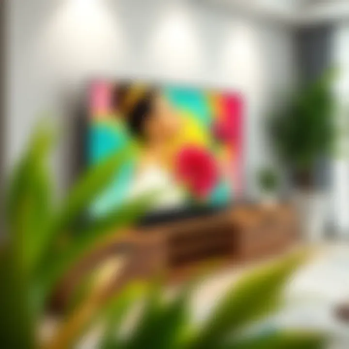 Colorful artwork displayed on a modern TV unit