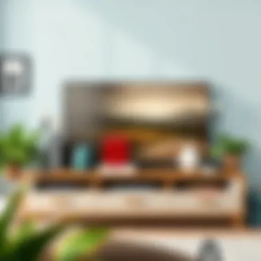 Creative arrangement of books and decorative items on TV unit