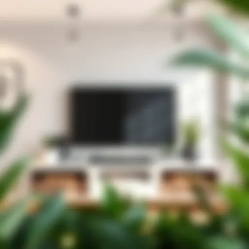 Elegant TV unit with decorative plants and books