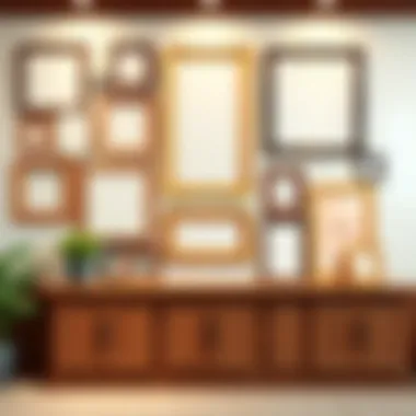 Collection of various styled wooden frames on a wall