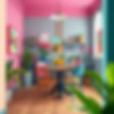 A vibrant dining area with eclectic color combinations