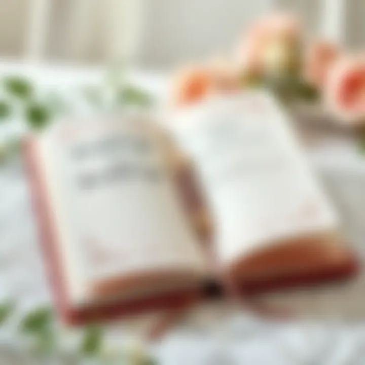 Elegant wedding planner notebook open with decorative designs.