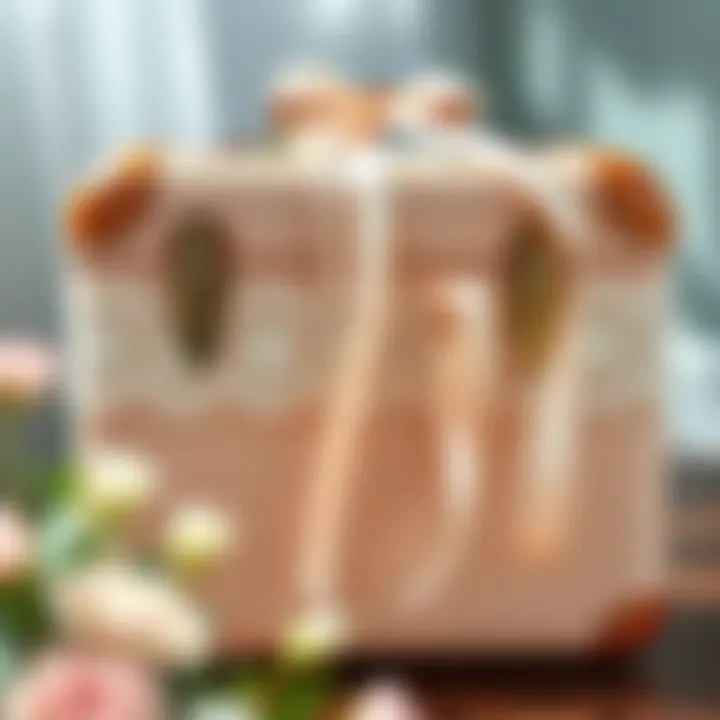 A whimsical bridal suitcase adorned with lace and ribbons