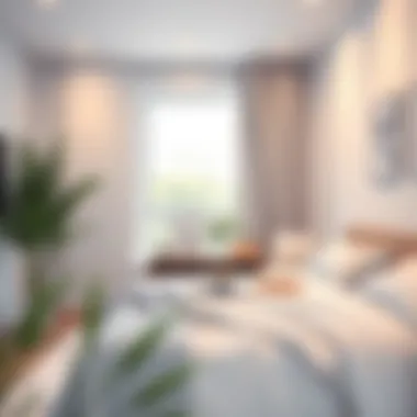 A serene bedroom ambiance with soft lighting and minimalist decor