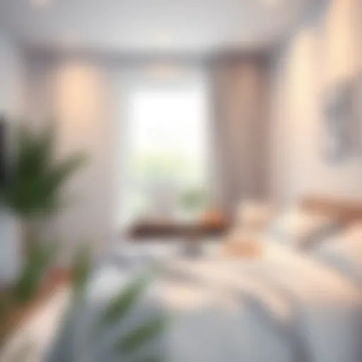 A serene bedroom ambiance with soft lighting and minimalist decor