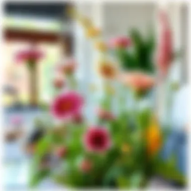 Artistic display of preserved flowers in a modern setting