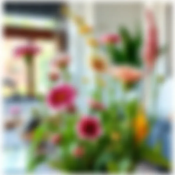 Artistic display of preserved flowers in a modern setting