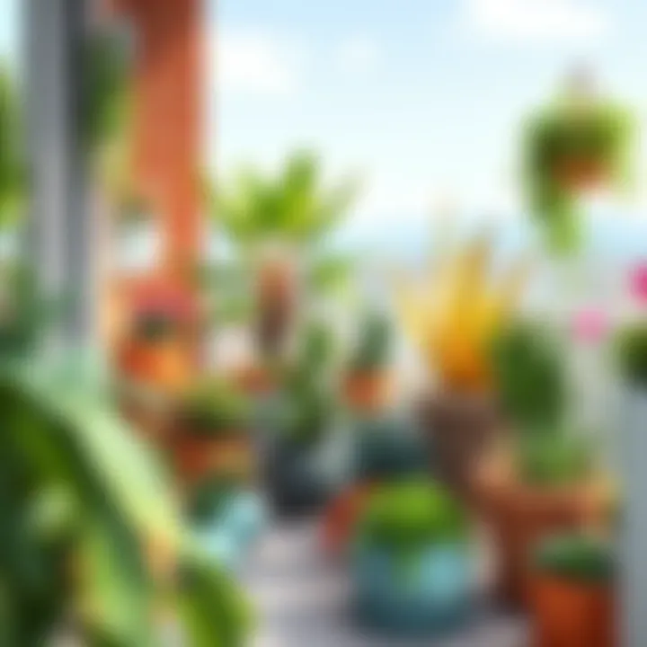 Creative arrangement of potted plants on a balcony