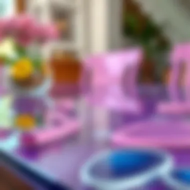 Close-up of decorative glass finish on dining table