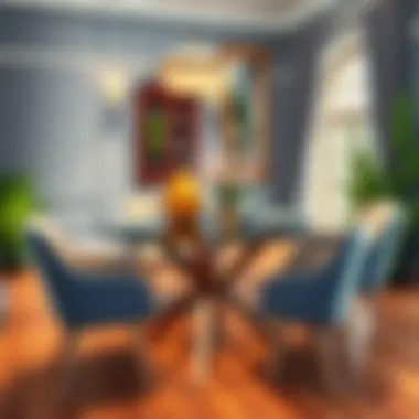 Stylish dining setting featuring a glass-covered table